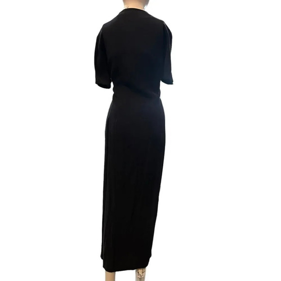 Vintage 90s Halston Button Down Shirt Dress Size 12 Long Navy Blue Maxi Dress - Picture 4 of 4